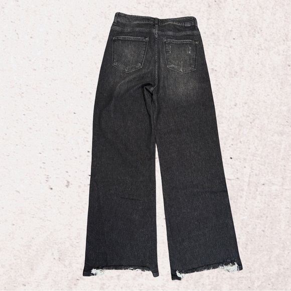 Black Flare Wide Leg Jeans with Raw Hem - Picture 2 of 4